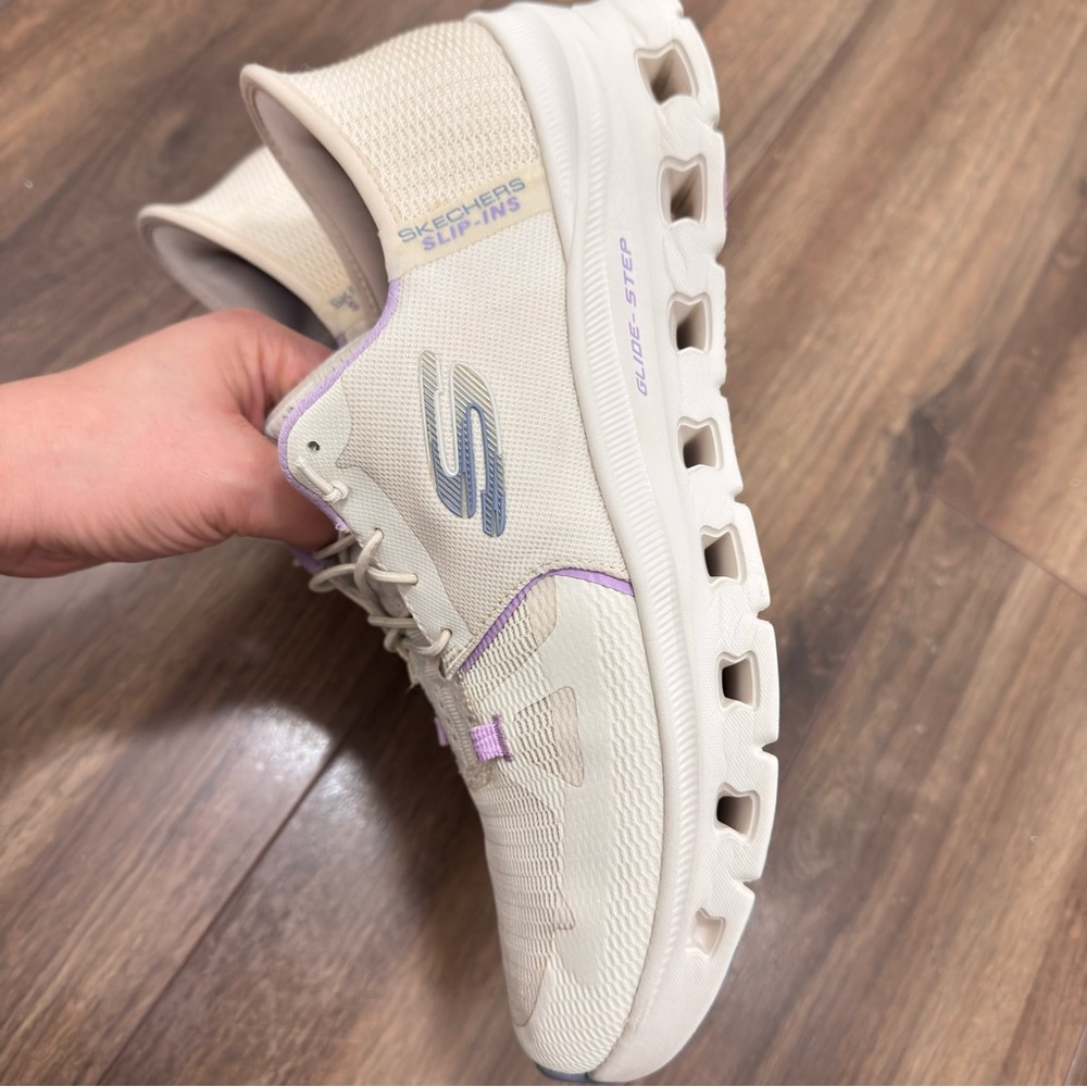 Skechers Women's Cream and Purple Slip-On Sneakers size10 - Picture 6 of 8